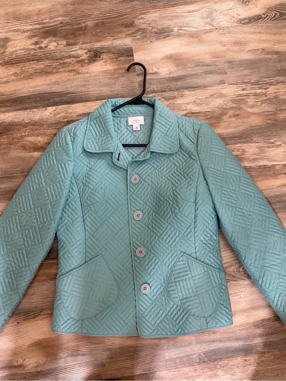 LOFT Quilted Light Teal Jacket with Patch Pockets